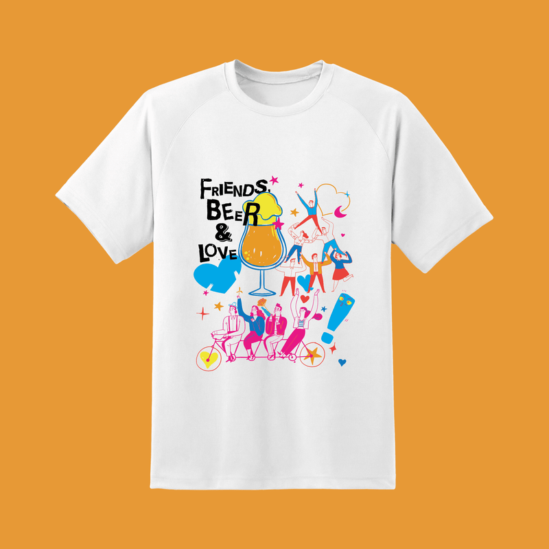 Camiseta unisex "Friends, Beer & Love" blanca, azul, rosa o gris - Beer Sapiens