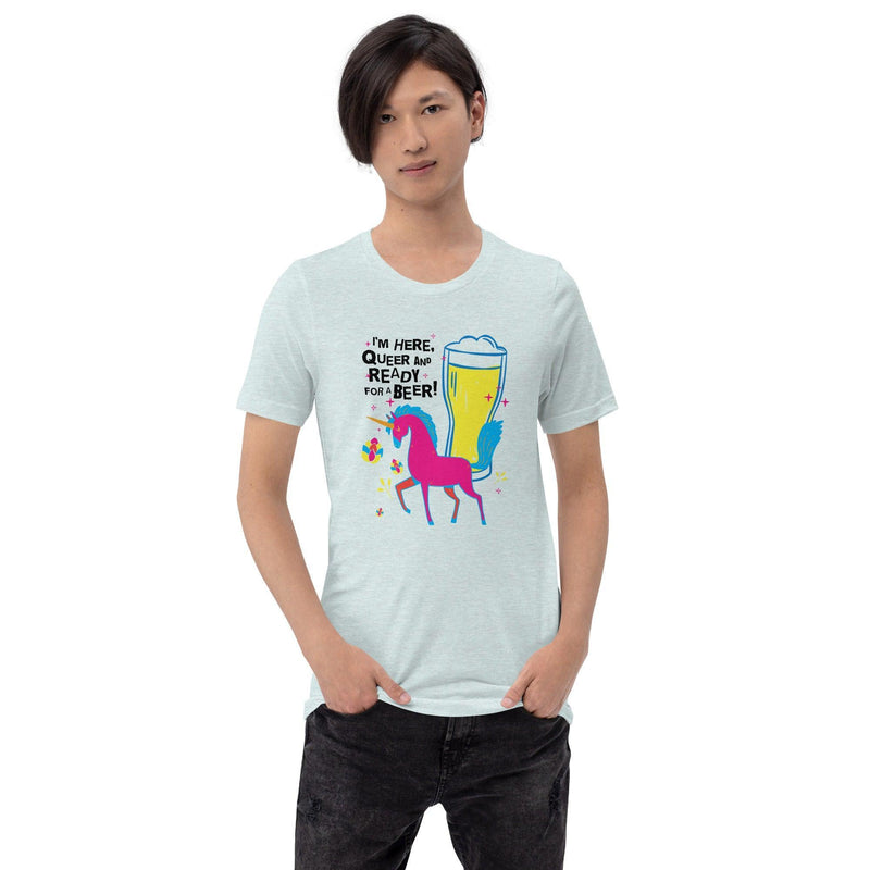 Camiseta unisex "I'm Here" blanca, gris, azul o rosa - Beer Sapiens